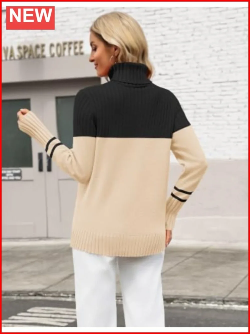 Turtleneck Sweater Ribbed Knit Pullover Loose Fit Fall Winter Casual